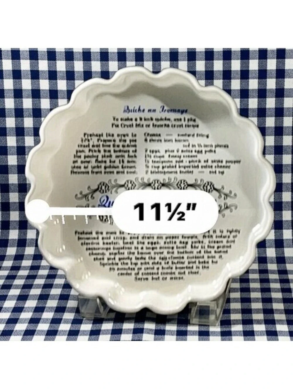 Vintage Ceramic Quiche Plate with Recipe
